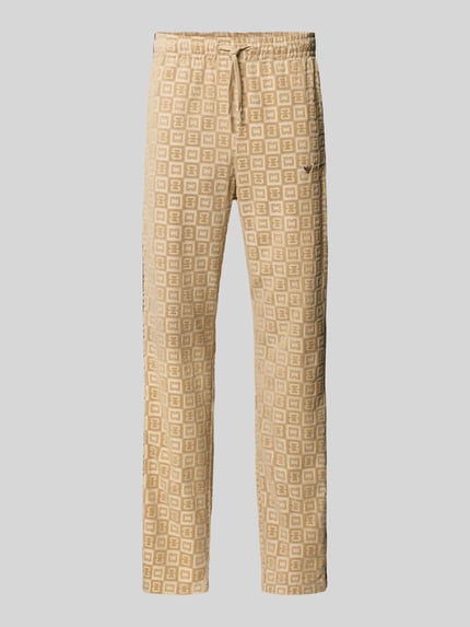 Produktfoto, beige Straight Fit Sweatpants mit Label-Stitching von COLUCCI, Baumwoll-Mix, elastischer Bund, geometrisches Muster, für Herren