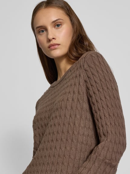 PIECES Regular Fit Strickpullover aus Viskose-Mix Modell 'FIA' Mittelbraun 3