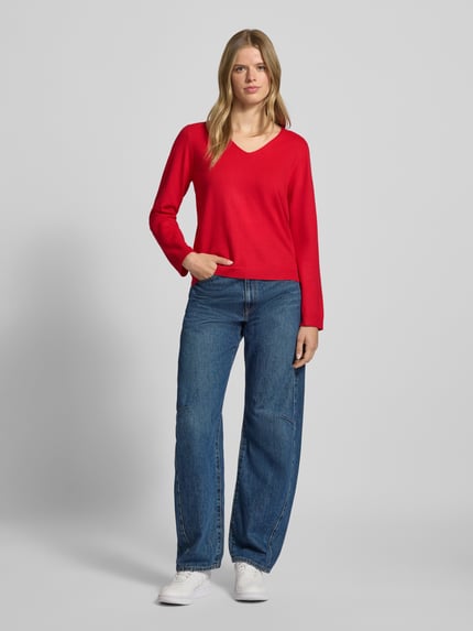 PIECES Sweter o kroju regular fit z dekoltem w serek model ‘BREE’ Rdzawoczerwony melanż 1