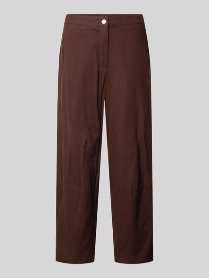 Produktfoto, Stoffhose aus Leinen-Viskose-Mix Modell 'Lava' von FREE/QUENT in Braun, Relaxed-Fit, elastischer Bund, Damen, glatte Textur, Bundweite bei Größe S: 37 cm, Innenbeinlänge bei Größe S: 66 cm