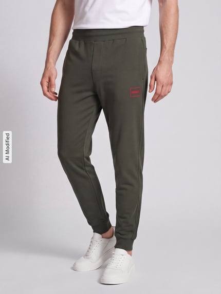HUGO Regular fit sweatbroek van katoenmix model 'Laze Pants CW' Olijfgroen - 4