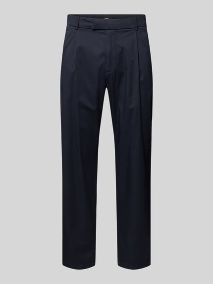 Produktfoto, dunkelblaue Anzughose mit Biesen und französischen Eingrifftaschen von CINQUE aus Baumwoll-Mix mit Stretch-Anteil, Straight Fit