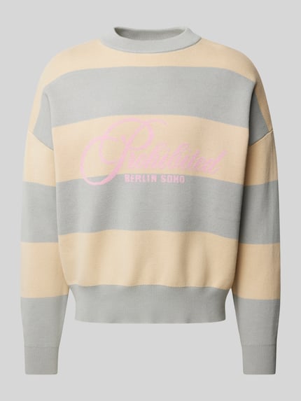 PROHIBITED Strickpullover mit Label-Print Hellgrau 2