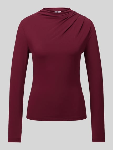 PIECES Langarmshirt mit drapierter Schulterpartie Bordeaux 2