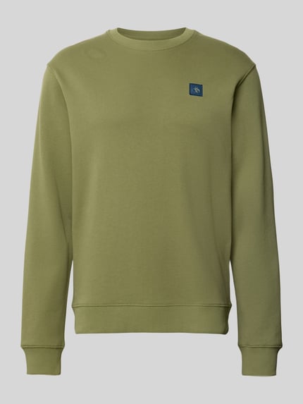 Produktfoto, Sweatshirt mit Label-Badge und Rundhalsausschnitt von Scotch & Soda z bawełny, krój regular fit, kolor oliwkowy, naszywka z logo
