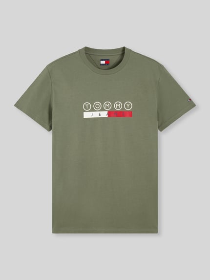 Tommy Jeans krój regular fit t-shirt z czystej bawełny z nadruk z logo Oliwkowy 2