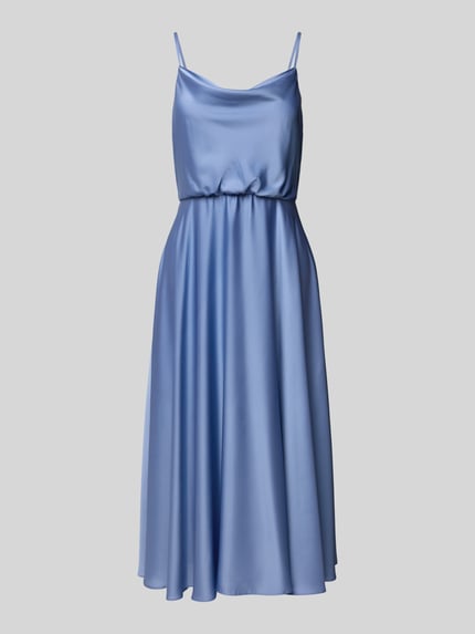 Jake*s Cocktail Knielanges Cocktailkleid mit Wasserfall-Ausschnitt Jeansblau 2