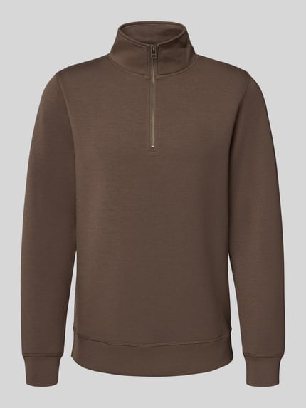 Casual Friday Sweatshirt met opstaande kraag en ritssluiting, model 'Sebastian' Lichtbruin - 2