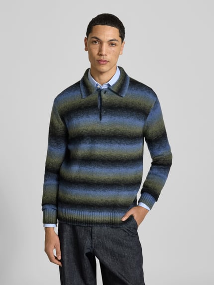 ANNARR sweter wełniany krój slim fit z kołnierzykiem polo Oceaniczny 4