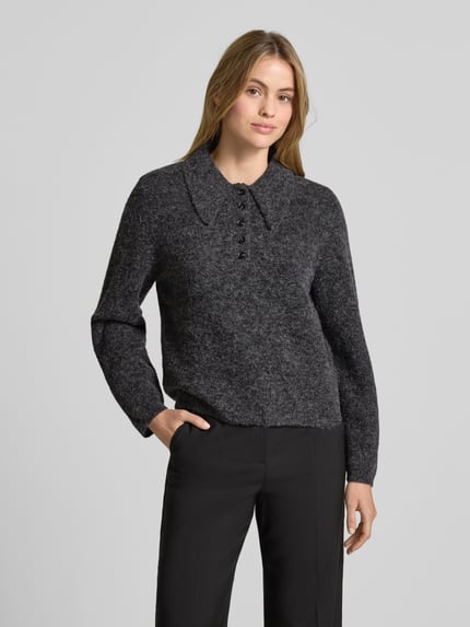 Gestuz Gebreide pullover van mix van wol en alpaca model 'alpha' Antraciet - 4