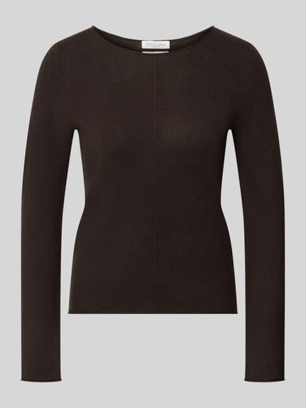 Produktfoto, Regular Fit Strickpullover aus reinem Kaschmir von Christian Berg Woman in Dunkelbraun mit Rundhalsausschnitt und Ziernaht, feine Textur