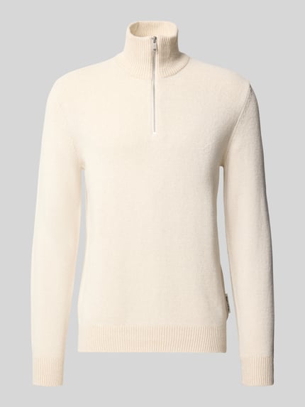 Produktfoto, Pullover mit Troyerkragen von MARC O'POLO in uni creme, Struktur-Strick, Regular Fit, Longline, Feinstrick mit Rippdetails
