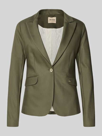 Produktfoto, Slim Fit Blazer met klepzakken Model 'Blake Night' van MOS MOSH in olijfgroen katoenmix met stretch, reverskraag en knoopsluiting.