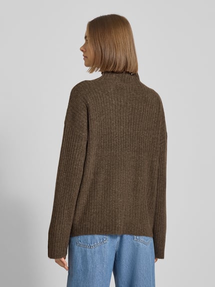 PIECES Loose Fit Strickpullover mit Mock Neck Modell 'TULLE' Mittelbraun 5