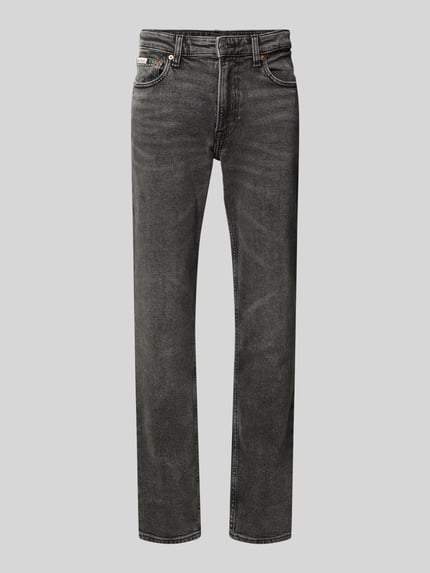 Produktfoto, Slim Fit Jeans aus Baumwoll-Mix von Calvin Klein Jeans, kolor szary, faktura gładka, delikatne przetarcia