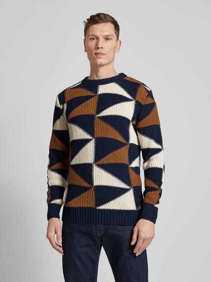 Thinking Mu Strickpullover mit Allover-Muster Dunkelblau 4
