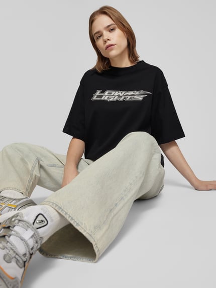 Low Lights Studios Oversized T-shirt met labelprint, model 'LIGHTNING' Zwart - 3