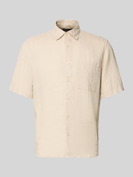 Produktfoto, Regular Fit Freizeithemd aus reinem Leinen von Marc O'Polo in Beige, kurzarm, Kentkragen, Brusttasche, strukturierte Oberfläche