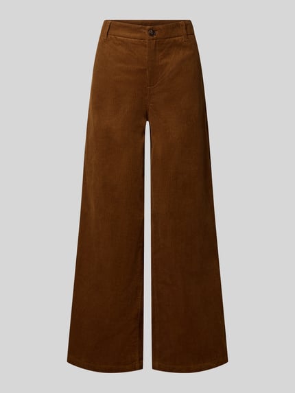 Produktfoto, Flared Fit Cord-Hose aus reiner Baumwolle Modell 'Nora' von My Essential Wardrobe, braun, auffällige Cord-Struktur, glatte Oberfläche