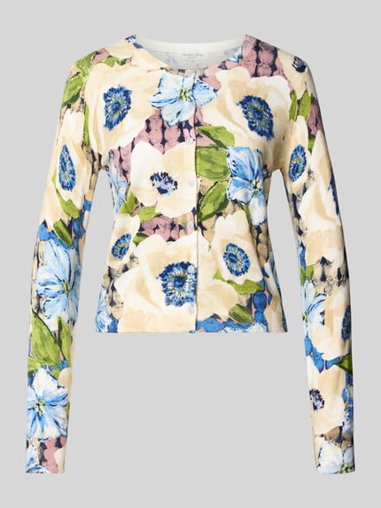 Produktfoto, gebreid jack uit viscosemix met ronde hals, regular fit, all-over look, knoopsluiting, Christian Berg Woman, ruglengte maat S 43 cm, mouwlengte maat S 60 cm