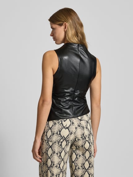 NOISY MAY® Top in leerlook met plooien, model 'DANDY' Zwart - 5