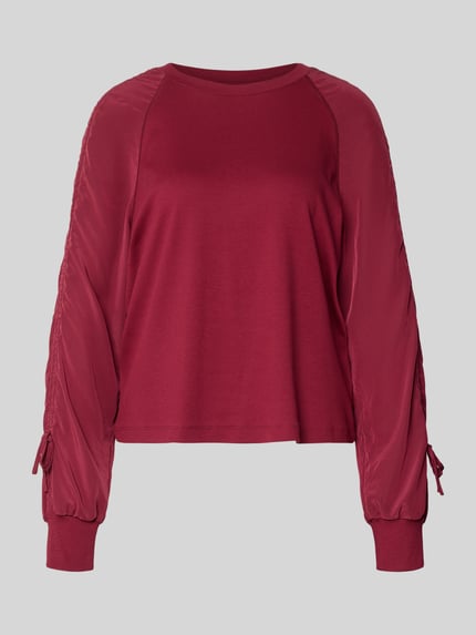 Produktfoto, Relaxed Fit Longsleeve mit Raffungen von Marc Cain, mieszanka bawełny, krój relaxed fit, okrągły dekolt, marszczenia, elastyczne zakończenia rękawów, długość tyłu w rozmiarze 36: 55 cm