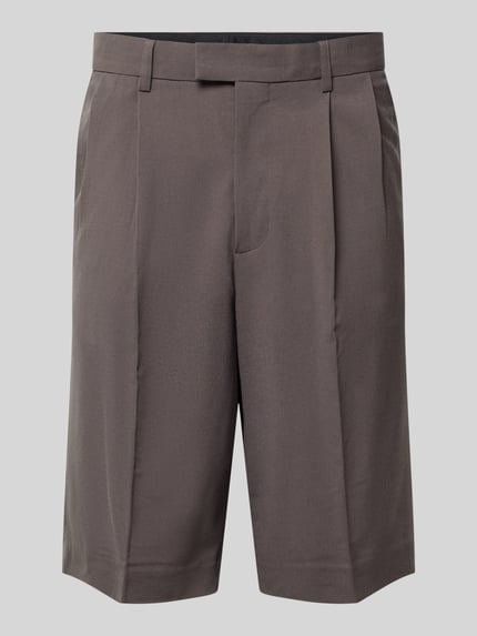 Produktfoto, Straight Fit Shorts mit Viskose-Anteil von Lindbergh in Braun, Elastischer-Material-Mix, Bundfalten, Gesäßtaschen, Haken-Reißverschluss