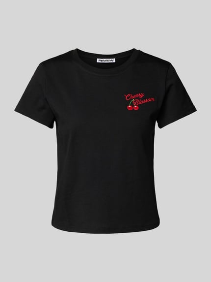 REVIEW T-shirt z wyhaftowanym motywem Czarny 2