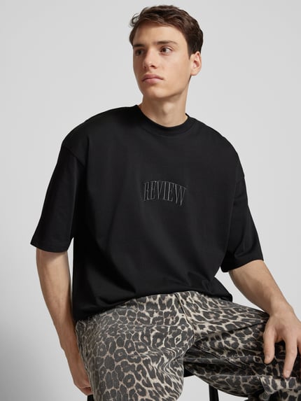 REVIEW T-shirt met labelstitching Zwart - 3