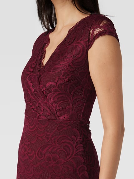Lipsy Knielange cocktailjurk van kant Bordeaux - 3