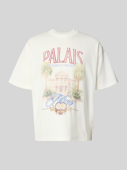 Produktfoto, Herren T-Shirt mit Motiv-Print Modell 'MENTON' von Jack & Jones in Weiß, Reine Baumwolle, Relaxed-Fit, Rundhalsausschnitt, Rückenlänge 71 cm bei Größe M