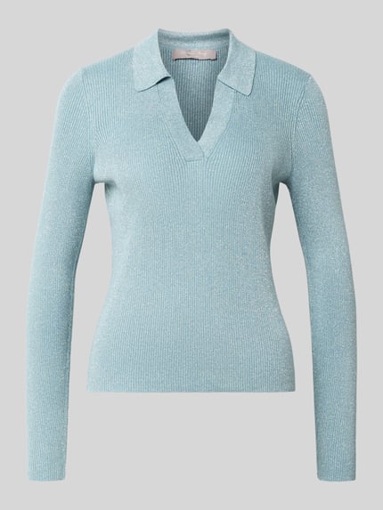 Christian Berg Woman Selection Sweter z dzianiny z mieszanki wiskozy z kołnierzykiem polo i dekoltem w serek Szaroniebieski 2