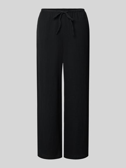 Produktfoto, Loose Fit Weite Hose aus reiner Baumwolle Modell 'THYRA' von Only, czarny kolor, flammgarn, luźny krój, tunelowy sznurek, elastyczny pas, boczne kieszenie, struktura materiału matowa
