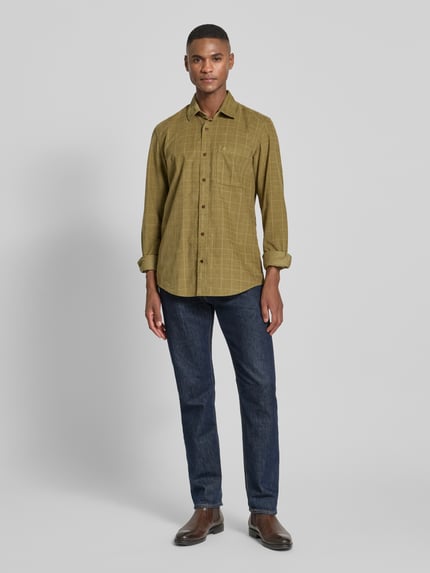LERROS Regular Fit Freizeithemd aus Cord mit Kentkragen Khaki 1