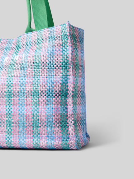 Marni Torba shopper ze wzorem w kratę Niebieski 3