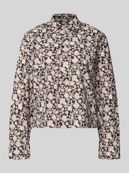 Produktfoto, Regular Fit Bluse im Allover-Look von Emily Van den Bergh, Baumwolle, Hemdblusenkragen, florales Muster, Knopfleiste, Damen Bluse