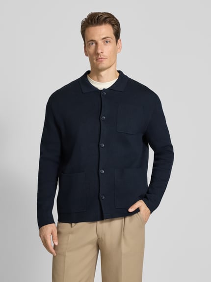 Selected Relaxed fit gebreid jack van katoenmix, model 'MIKE' Donkerblauw - 4