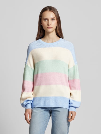 ONLY Sweter ze wzorem w paski i okrągłym dekoltem model ‘ATIA’ Jasnoniebieski 4