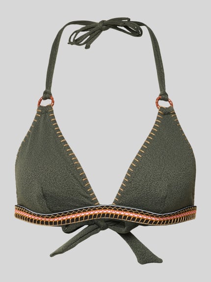 Produktfoto, Bikini-Oberteil mit Schnürung Modell 'WAKO SANTANY' von Banana Moon in Olivgrün, Material-Mix mit Stretch, feine Struktur