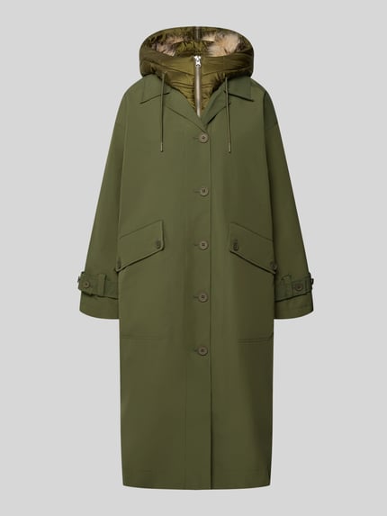 Produktfoto, olivegrüner Mantel mit Pattentaschen Modell 'HAILEY' von Topshop, Relaxed Fit, Kapuze mit Tunnelzug, glatte Oberfläche
