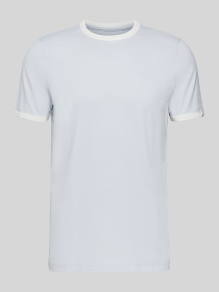 Produktfoto, Slim Fit T-Shirt mit Rundhalsausschnitt von MCNEAL, hellblau, reine Baumwolle, kurzärmelig, glatte Textur, Vorderansicht