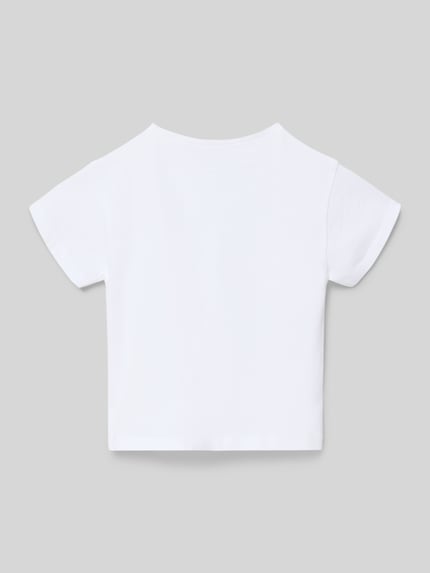 Produktfoto, T-Shirt aus reiner Baumwolle von Mayoral, weiß, gerade Passform, kurzärmelig, Rückansicht, Rückenlänge bei Größe 116: 37 cm.