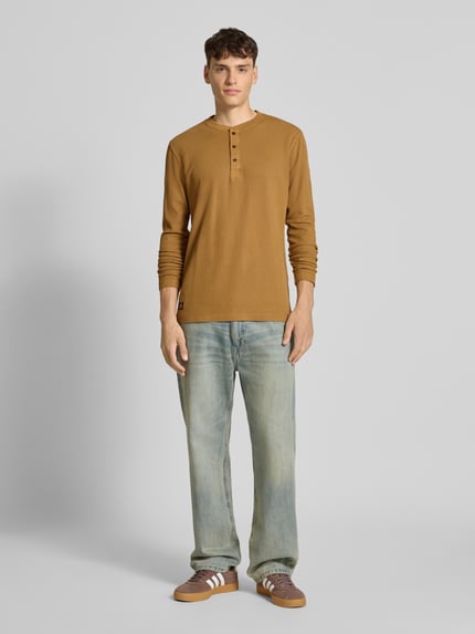 Superdry Shirt met lange mouwen, structuurmotief en knoopsluiting Camel - 1