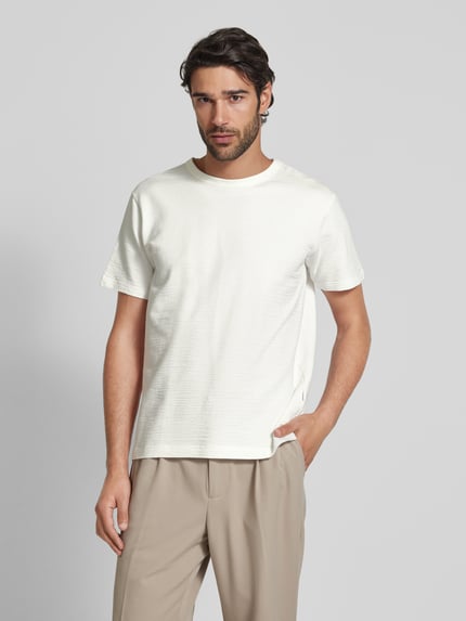 Selected T-Shirt mit geripptem Rundhalsausschnitt Modell 'SANDER' Offwhite 4