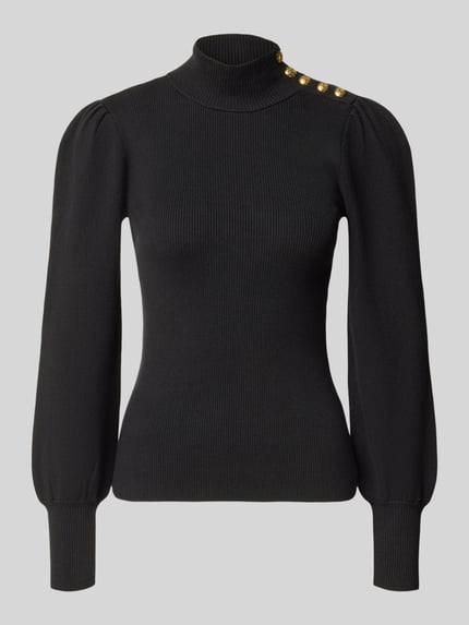 Produktfoto, zwarte Slim Fit Turtleneck-pullover uit een mix van katoen en modal van Lauren Ralph Lauren, Dames, geribde textuur