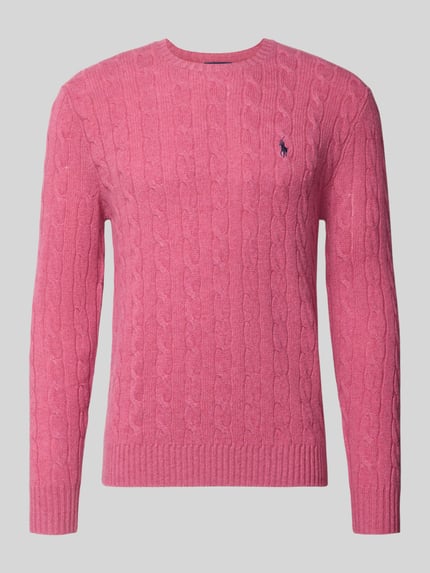 Produktfoto, rosa Regular Fit Pullover aus Woll-Kaschmir-Mix von Polo Ralph Lauren, Struktur mit Zopfmuster, Herren Pullover