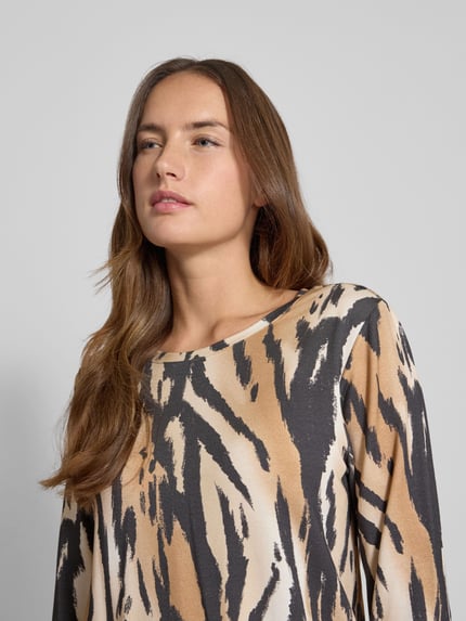 monari Shirt met lange mouwen en geribde ronde hals Cognac - 3
