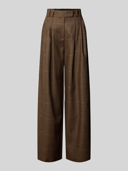 Productfoto, Stoffhose aus Lanawolle mit französischen steekzakken van Marella, model 'VERBENA', wide leg fit, bruin met ruit, fijne textuur