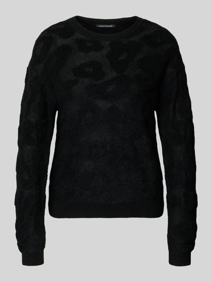 Produktfoto, schwarzer Strickpullover mit Rundhalsausschnitt von Luisa Cerano im Allover-Look, Material-Mix mit Alpaka-Anteil, Regular-Fit.