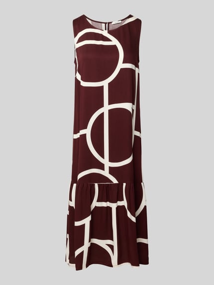 Produktfoto, Ausgestelltes Freizeitkleid aus reiner Viskose Modell 'Wicy atelier' von OPUS, bordowy z białym geometrycznym wzorem, sukienki casualowe